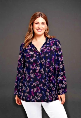 Blusa Top Lane Bryant Satinado Hombro Acanalado Para Mujer Talla 18 Azul Mangas Largas Foto 1 de 4