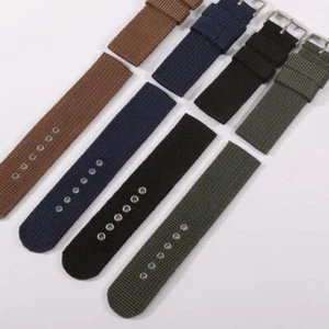18/20/22mm Woven Nylon Canvas Sport Wrist Watch Band Strap with Metal Buckles - Picture 1 of 33