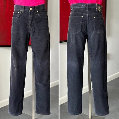 VERSACE JEANS SIGNATURE jeans de veludo azul marinho lavado tamanho 31 de 1993/94 - Imagem 1 de 4
