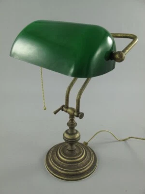 Tischlampe Bankerlampe Jugendstil Schreibtischlampe Antik Messing brüniert Grün - Bild 1 von 4