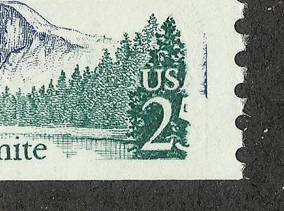 US # 2280 (1988) 25c, MNH, Yosemite, EFO: 5 cent of 25 cent gone & Red in Blue - Image 1 of 4