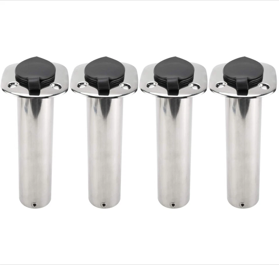 4pcs 90 Deg Boat Stainless Steel Fishing Rod Holders Flush Mount With Rubber Cap