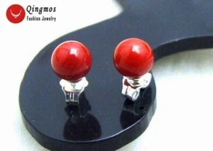 Natural 5-6mm Round Red Coral Earring for Women Jewelry Silver 925 Stud Earring - Picture 1 of 9
