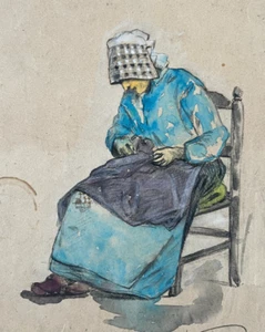 Antico ritratto donna disegno originale, vita funzionante 1888 firmato XIX secolo - Foto 1 di 8