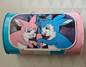 USSR Tin box lunchbox Norma - hares with carrots - 1970* FAZER export edition - Picture 1 of 5