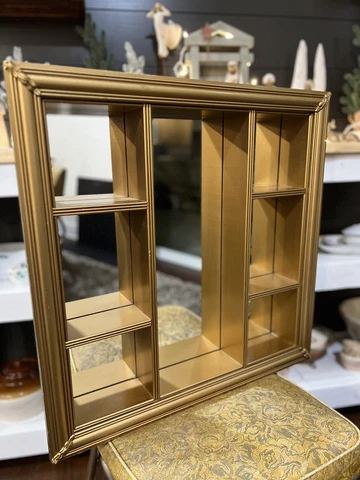 Vtg Gold Shadow Box Curio Cabinet 23” X 23” J.A. Olson Mirror MCM Mid Century Cover