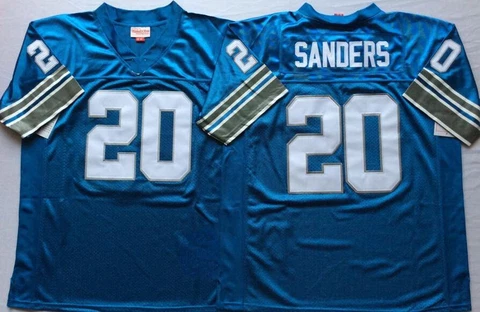 Retro Football Jersey 20# Barry Sanders Blue Black White Jersey Stitched Custom Cover