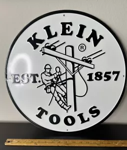 Klein Tools Vintage Style Linemen Large Black On White Metal Sign 18” Promo Sign - Picture 1 of 2