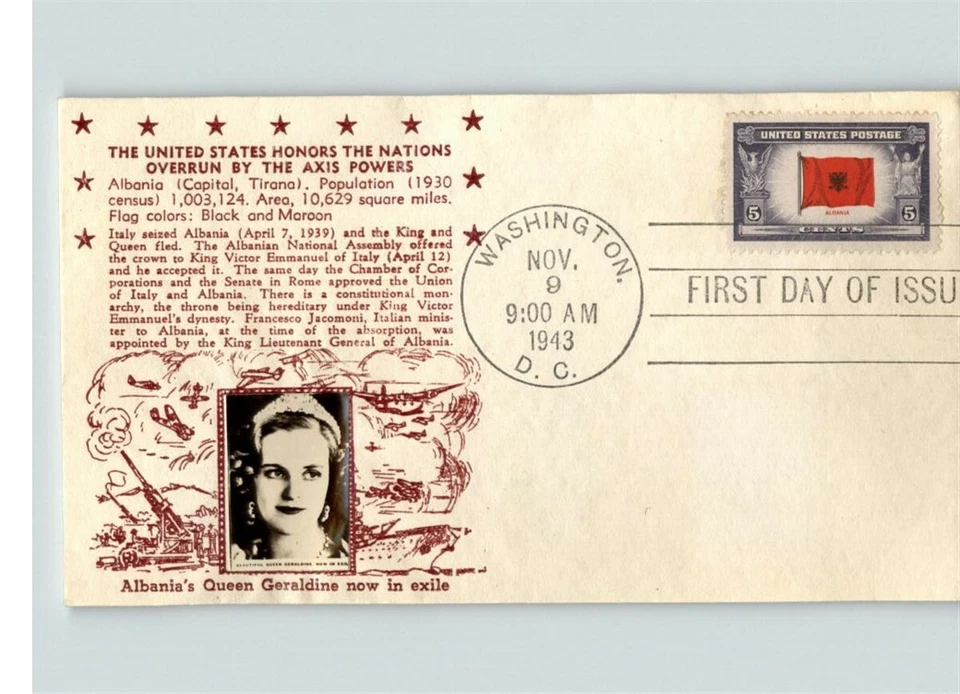 Crosby photo Queen Geraldine, ALBANIA, Overrun Country in World War II, 1943 FDC - Image 1 of 1