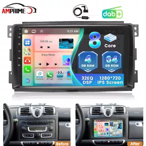 DAB+ Android 13 Autoradio GPS Nav CarPlay Für Smart Fortwo 451 2005-2010 4+64GB - Bild 1 von 22