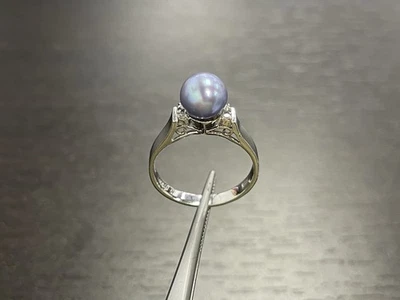 Anillo oro blanco 14k perlas y diamantes talla 6 1/2 Foto 1 de 4