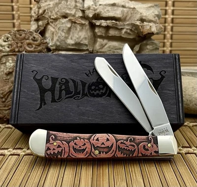 Case XX USA Color Wash 🎃 HAPPY HALLOWEEN 🎃 Red/Orange Trapper Knife - Image 1 of 4