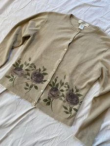 VTG Casual Corner Sweater Sz M Floral Grandma Cottagecore Cardigan Lambswool - Picture 1 of 7