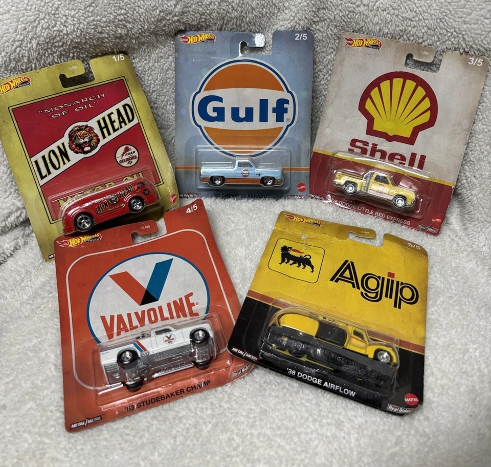 Juego completo de 5 Lion Head Gulf Shell Agip Valv Hot Wheels 2020 vintage combustible y aceite Foto 1 de 4