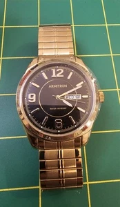Armitron Men's Day/Date Function Stretch Bracelet Watch Goldtone Watch, NWB - Picture 1 of 3