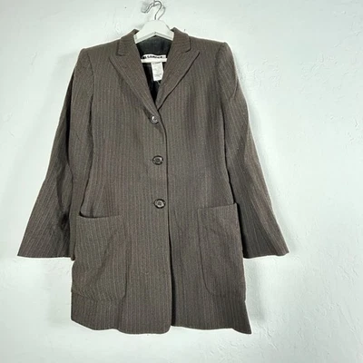 Jil Sander Womens Wool Blend Pinstripe Blazer Coat Size 36 Brown Pockets Italy - Image 1 of 4