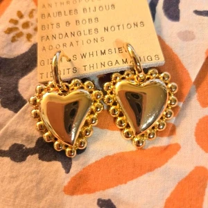 Anthropologie Studded Heart Charm Huggie Earrings in Gold Tone NWT - Picture 1 of 5