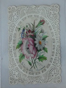 Image pieuse canivet dentelle fleurs , verso texte jesus bon pasteur - Imagen 1 de 1
