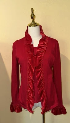 Vintage Y2K Elementz Red Faux Sweater Set With Velvet Ruffle Accent Women’s PS - Image 1 of 4
