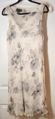 Vestido sin mangas SPENSER JEREMY floral de seda marfil con flores grises sin cordones/superposición W 14 Foto 1 de 4