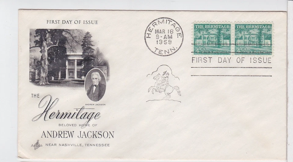 TurtlesTradingPost - The Hermitage 4 1/2 Cent   #1037- 1959 FDC Artcraft Pair - Image 1 of 1