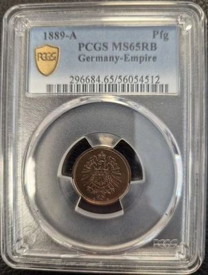 Coin Kaiserreich 1 Pfennig 1889 A PCGS MS65RB Great TOP POP 3/0 nswleipzig - Image 1 of 3