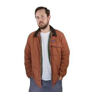 Patagonia Isthmus Quilted Sherpa Fleece Lined Jacket Mens M Orange Green Coat - Picture 1 of 15
