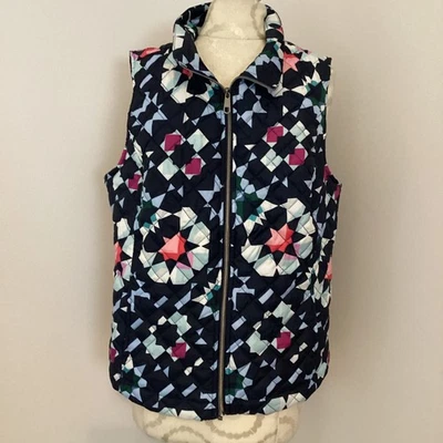NWT CHRISTOPHER & BANKS WOMEN'S NAVY PRINT QUILTED FULL ZIP VEST LARGE OUTDOORS - Image 1 of 3
