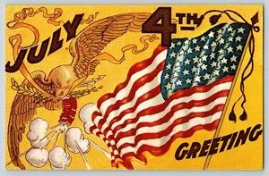 Postcard - Happy 4th of July w Eagle & US Flag - Reprint - Picture 1 of 2