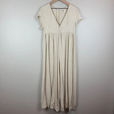 Natural Life Avery Jumpsuit Womens M Ivory Rayon Linen Wide Leg Summer Lagenlook - Image 1 of 4