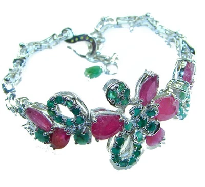 Ruby Sterling Silver Bracelet 74.2ct 925 Handmade Unique Red Gemstone Jewelry - Image 1 of 4