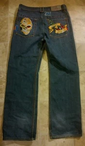 Pantalones de mezclilla vintage Pepe talla 18 bordados calavera ropa de calle Y2K grunge patinador - Imagen 1 de 12