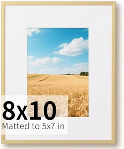 ZLG Golden 8x10 Picture Frame-Premium Metal Frame Matted to 5x7 With Wall Hook - Picture 1 of 7