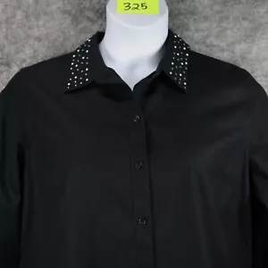 Camisa Chico 2 Mujeres Grande Negra Cuello Tachonado Todo Algodón Sin Hierro Novio - Imagen 1 de 13