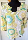 Ruby Road Petite Beaded Keyhole Neckline Yellow Green Floral Shirt Size Small