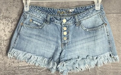 Pantalones Cortos Mujer Rue 21 Corte Botón Mosca Algodón Descarado Dobladillo Crudo Talla 4 (28W) Foto 1 de 4