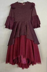 Joyfolie Mia Joy Arlo Tiered Maxi Dress Girls Size 8 Burgundy Boho Style - Picture 1 of 12