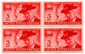 BLOCK OF (4) 3 CENT U.S. POSTAGE STAMPS GAR GRAND ARMY OF THE REPUBLIC 1949 - Picture 1 of 1