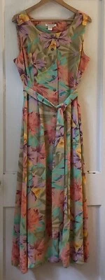 Vintage 90s Coldwater Creek Button Front Maxi Dress Pastel Floral Tropical Sz 14 - Image 1 of 4