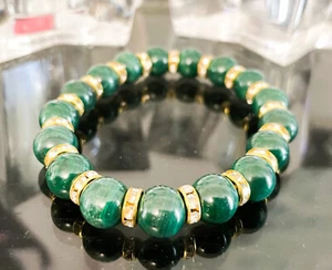 Natürlicher grüner Malachit Edelstein Handarbeit Heilung Schmerz absorbierend Armband - Bild 1 von 4