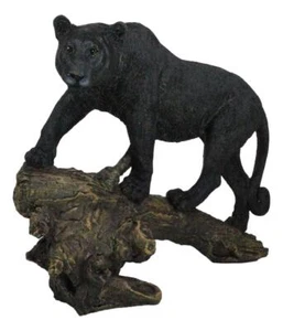 Ghost Hunter Black Panther Cougar On Weathered Tree Log Statue Jaguar Decor - Picture 1 of 9