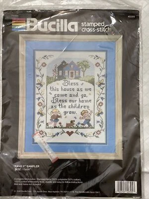 Kit de punto de cruz estampado Bucilla FAMILY SAMPLER #40395 de colección 1990 sellado Foto 1 de 4