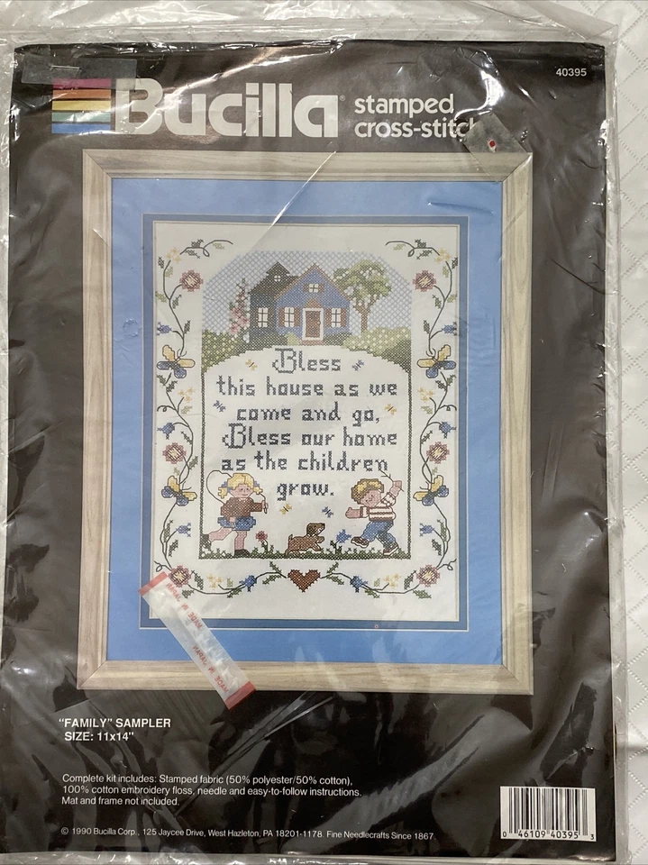 Bucilla Stamped Cross Stitch Kit Family Sampler Bless This House 11x14 40395