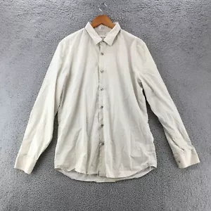 Calvin Klein Dress Shirt Mens Large Beige Slim Fit Button Up Long Sleeve Cotton - Picture 1 of 11