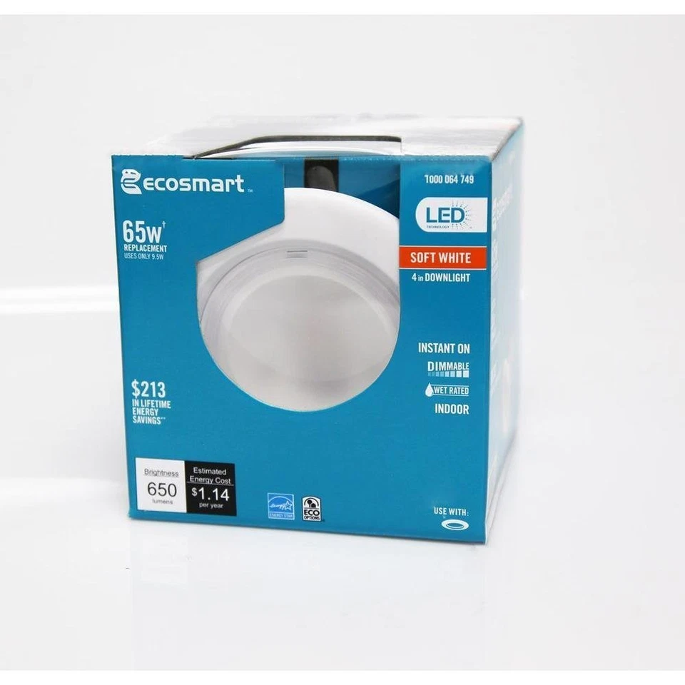 Ecosmart 4 Inch Soft White Downlight LED Light Bulb 65w Equivalent Dimmable