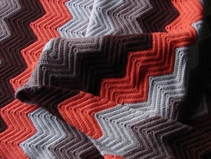 Afghan Hand Crochet Chevron Pattern Throw Blanket Brown w/ Tan 58" x 56" - Picture 1 of 4