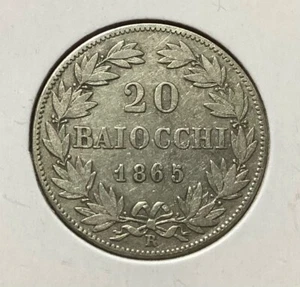Papal States( Vatican City) 1865 Pius IX 20 Baiocchi Silver Coin (VF) - Picture 1 of 2