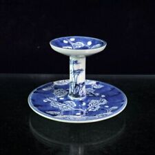 5.1" Chinese Blue-and-white Porcelain Red Glaze Ice Plum Blossom Candlestick