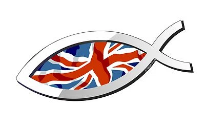 STICKER LICKER Christian Fish Symbol Ichthys Ichthus With Union Jack British Flag car sticker