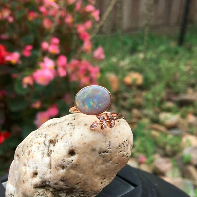 KG68#1.15CT Australia Solid Opal w/0.025CT Diamond 18k rose gold ring size L - Image 1 of 4